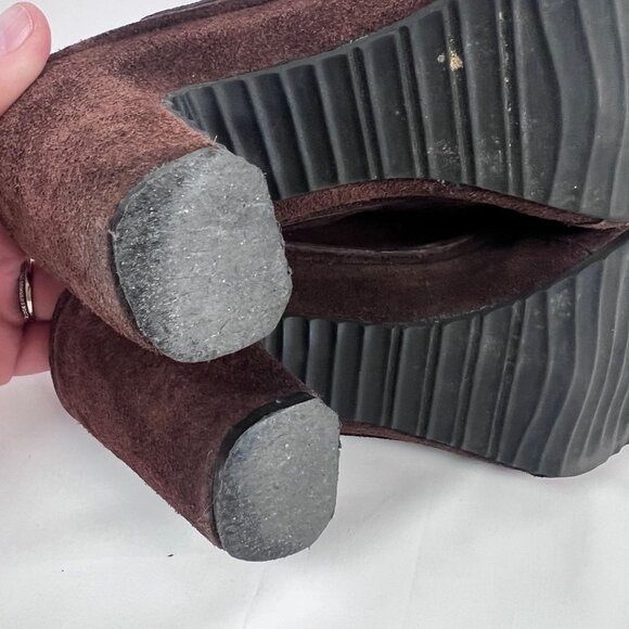 Brown Leather Suede Square Toe Mule High Heel Sz 8.5M Slip On Bisou Bisou - Picture 8 of 14